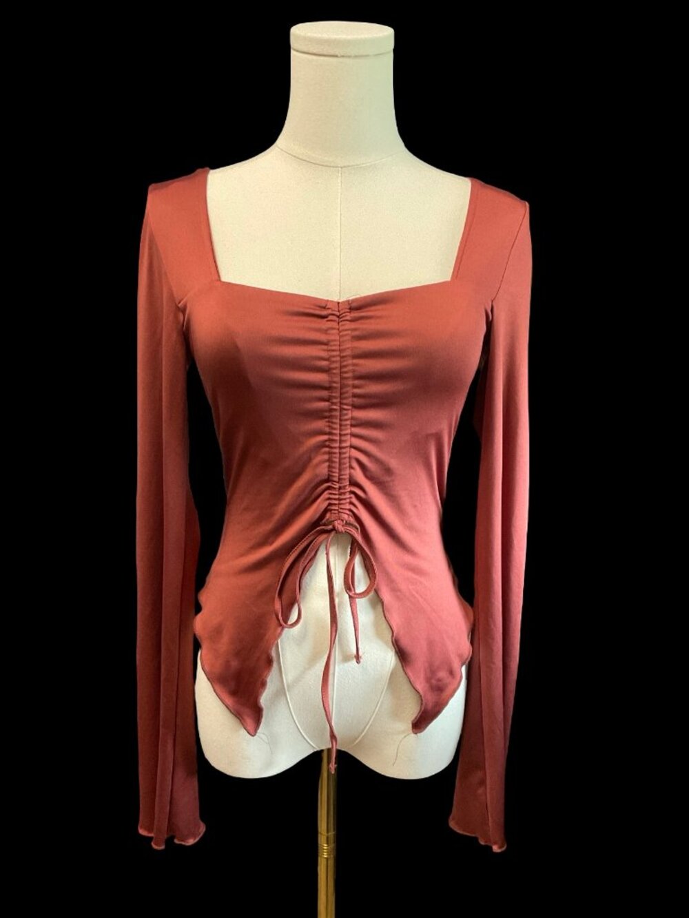 Rust Ruched Top w/ Handkerchief Hem